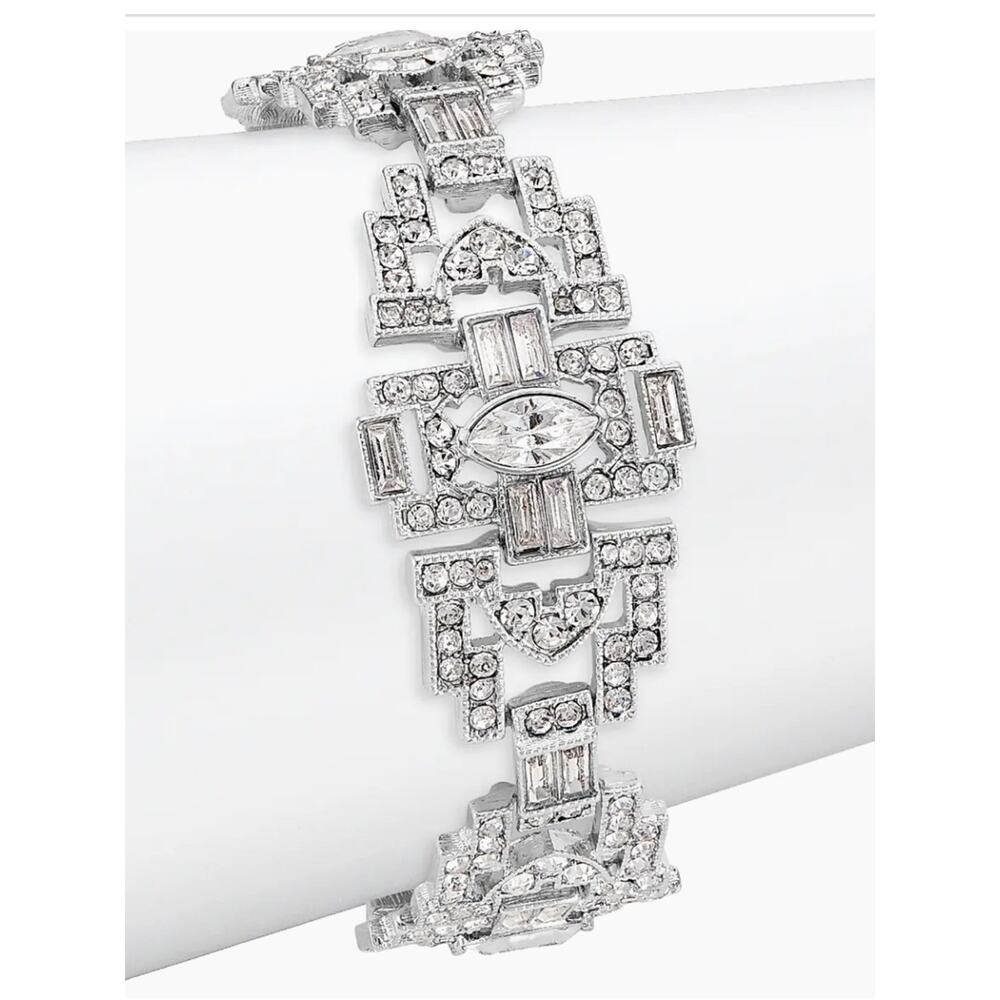 Set of 2 Kenneth Jay Lane Crystal Art Deco Bracelet & Round pave zirconia chain - Picture 12 of 16